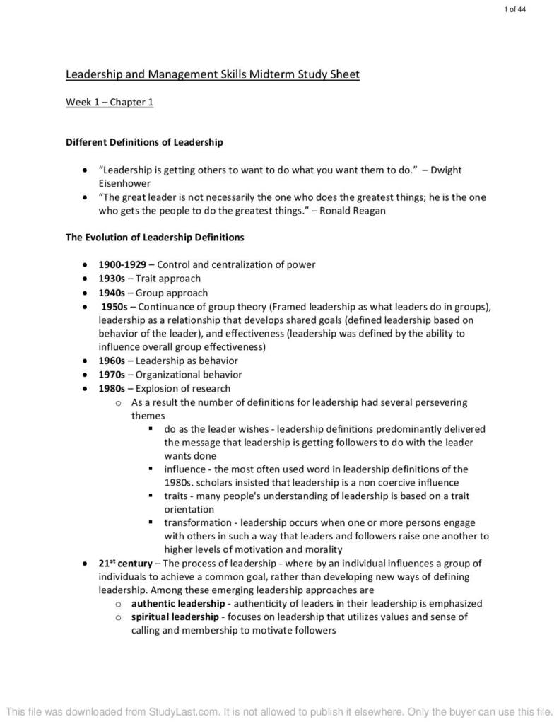 Leadership and Management Skills (HRM 3440) midterm exam notes