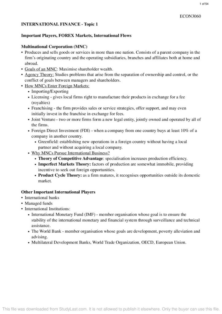 International Finance (ECON3060) full lecture notes