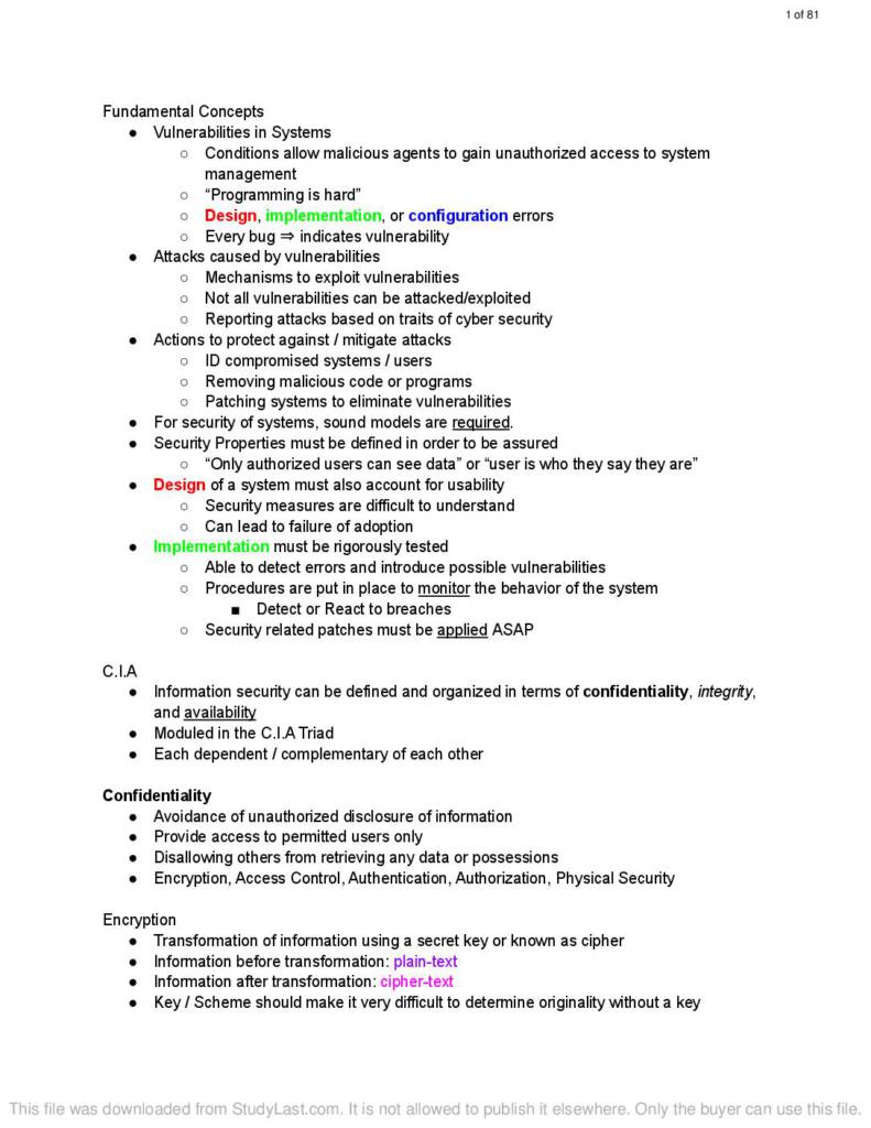 Computer Security Basics (INF 124X) lecture notes