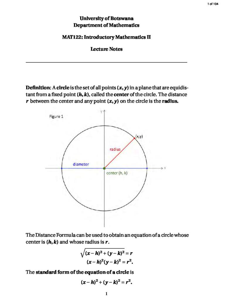 Introductory Mathematics II (MAT122) lecture notes