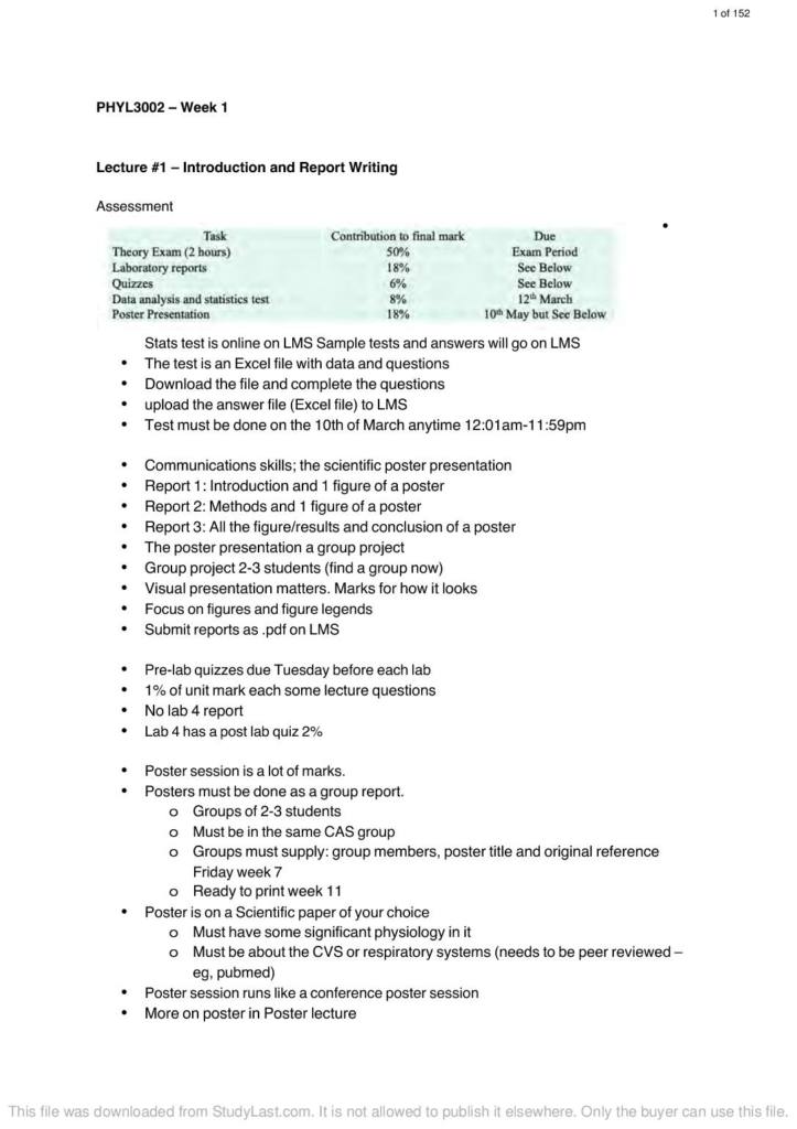 Physiology of Cardiovascular and Respiratory Systems (PHYL3002) lecture notes