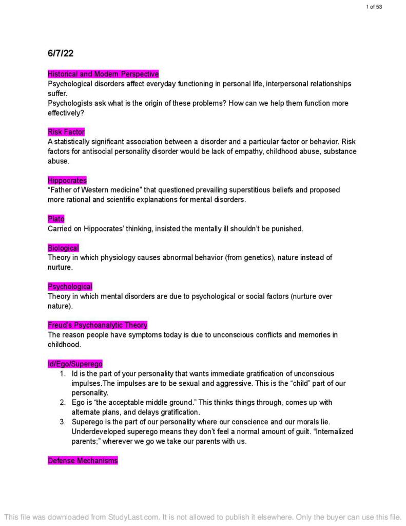 Psychopathology (PSYC 381) course notes