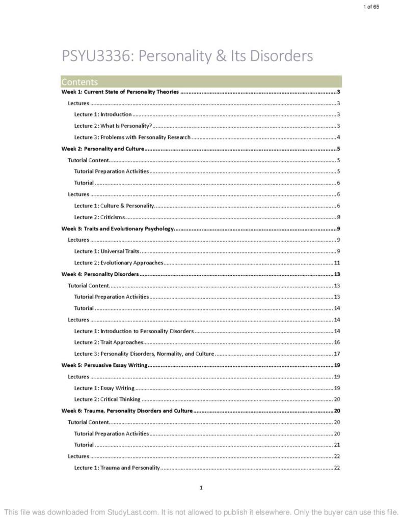 Personality and its Disorders (PSYU3336) complete notes
