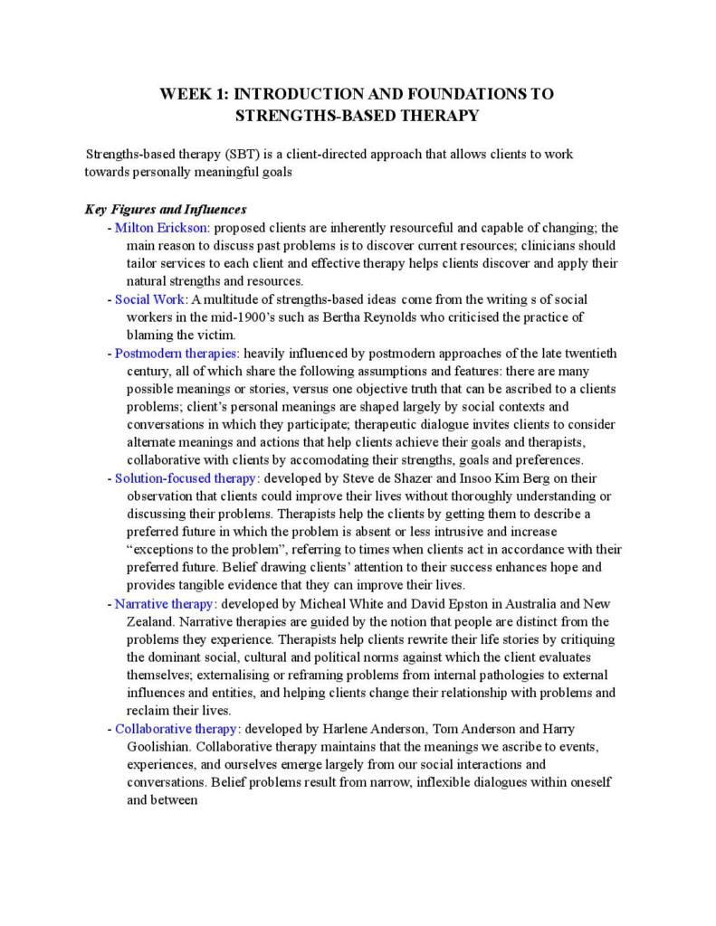 COU265 Strengths Based Counselling: Collaborative Approaches Complete Course Notes