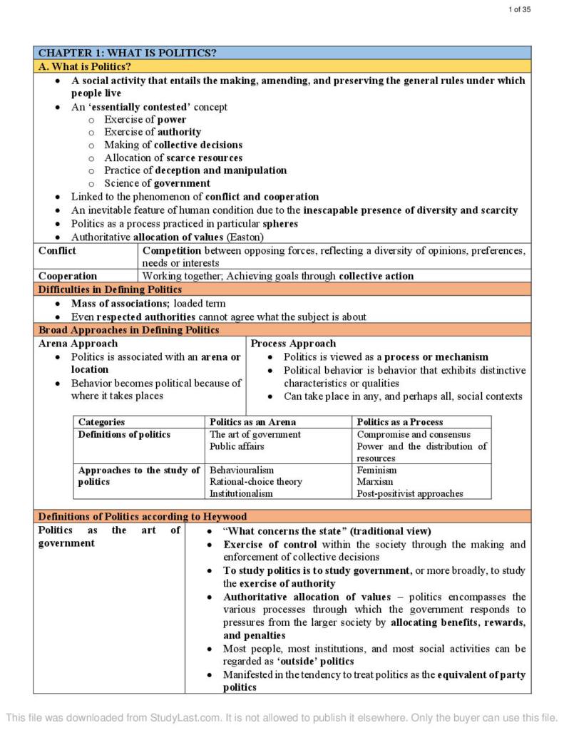 Politics by Andrew Heywood 1 to 6 chapters summary for POLSC 11