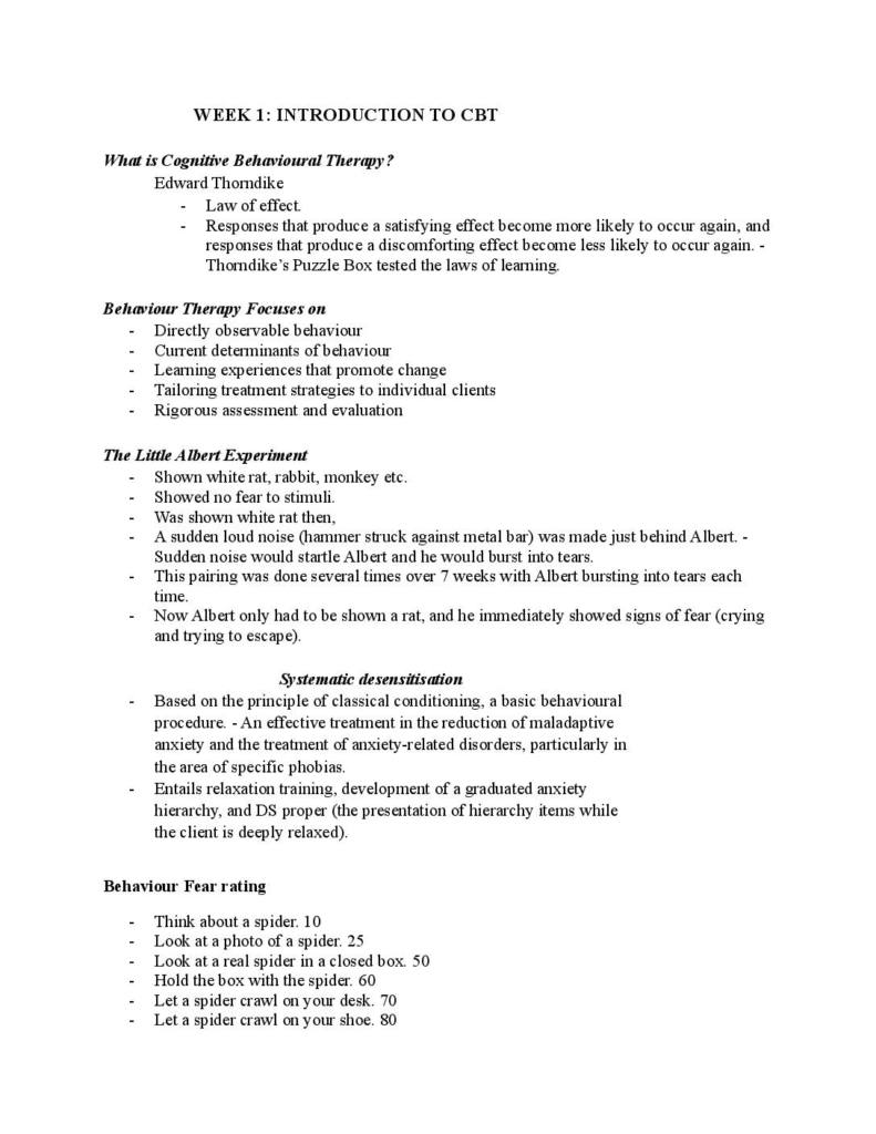 COU200 Cognitive Behavioural Therapy: Skills and Applications Complete Course Notes