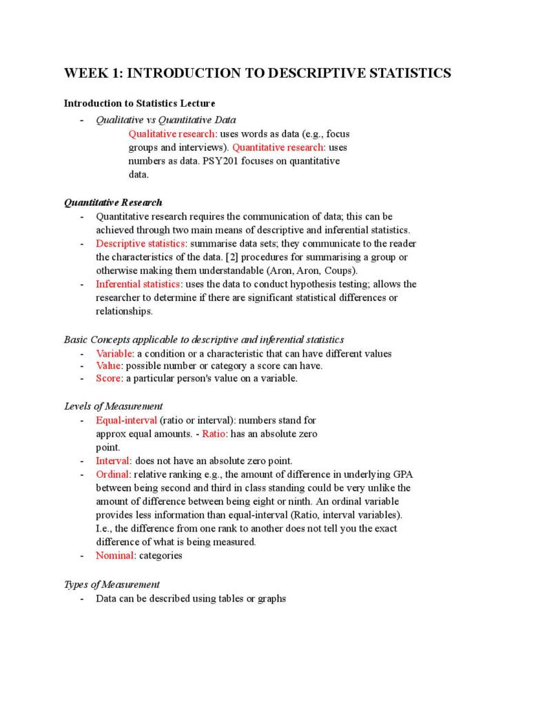 PSY201 Research Methods in Psychology B Complete Course Notes