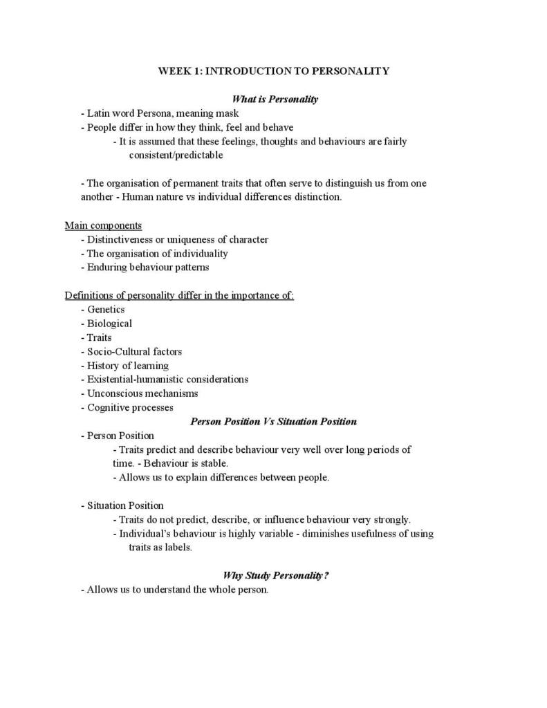 Personality and Assessment (PSY303) Complete Course Notes