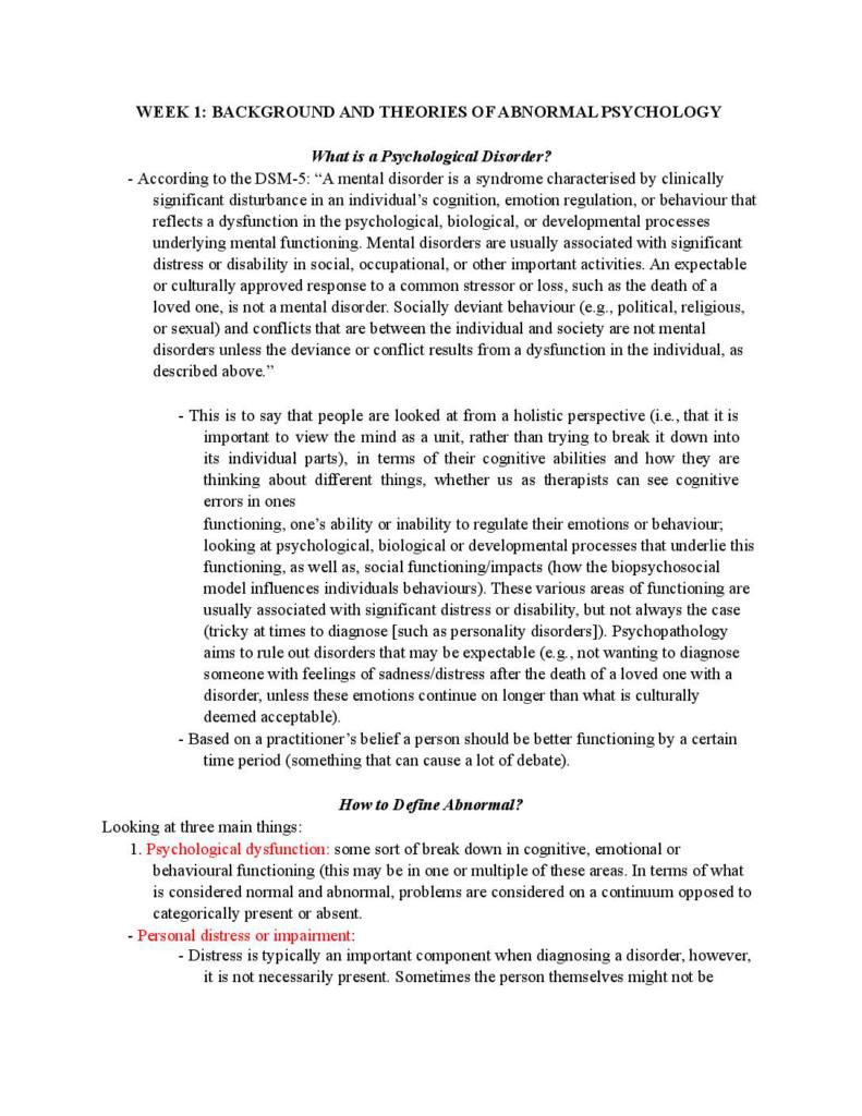 PSYC363 Psychopathology Complete Course Notes