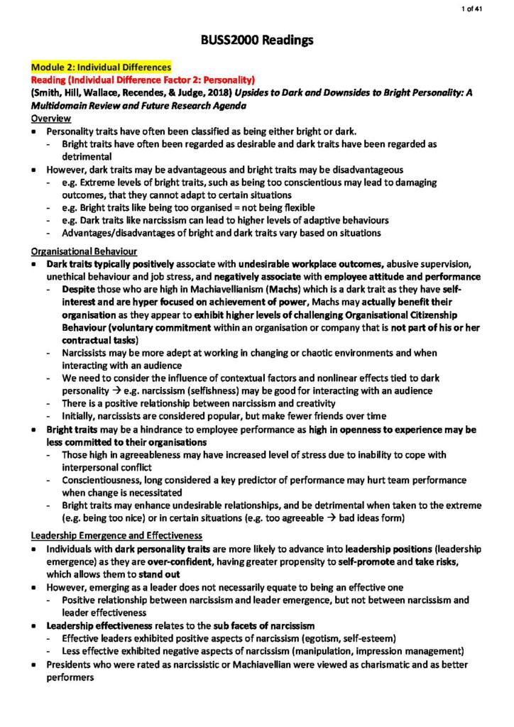 Leading and Influencing in Business (BUSS2000) reading notes