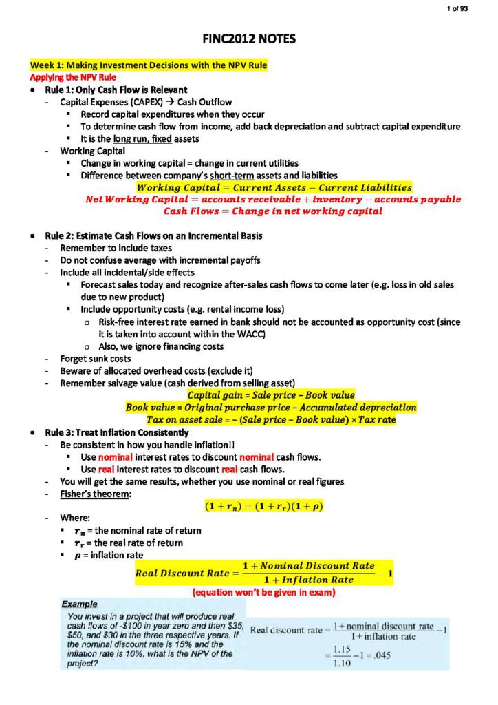 Corporate Finance II (FINC2012) complete HD notes