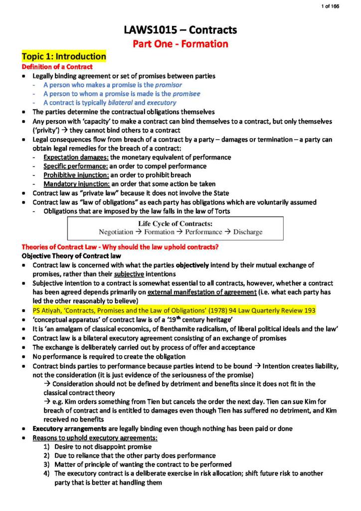 Contracts (LAWS1015) complete HD notes