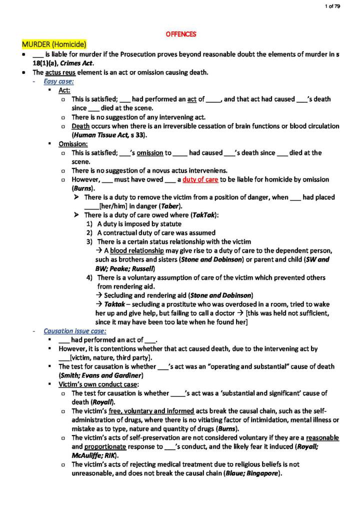 LAWS1016 Criminal Law exam and essay scaffolds