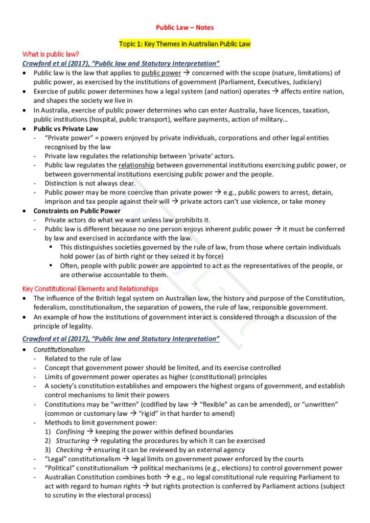 Public Law (LAWS1021) course and seminar complete notes