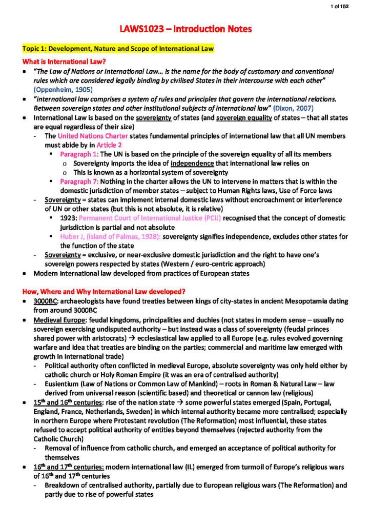 Public International Law (LAWS1023) complete HD graded notes