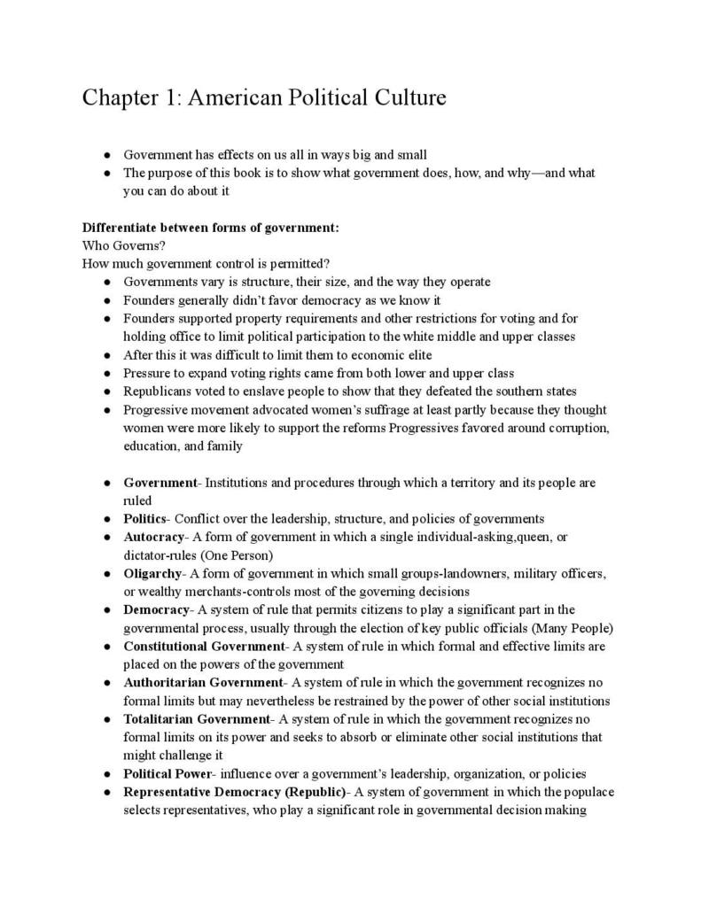 American Government (POS 111) chapter notes