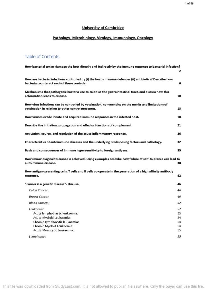 Biology of Disease (MDQ1BD) pathology notes