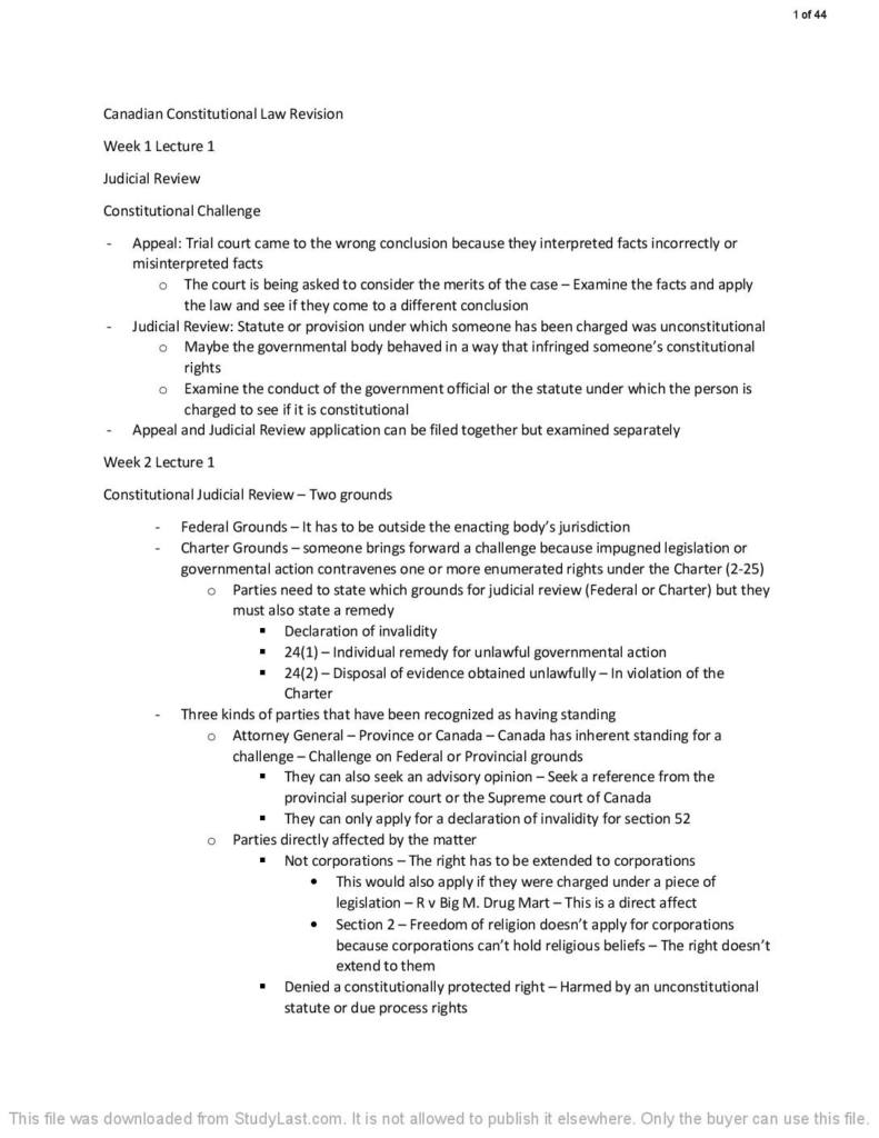 Canadian Constitutional Law M3078 Revision Notes StudyLast canadian-constitutional-law-m3078-revision-notes-studylast