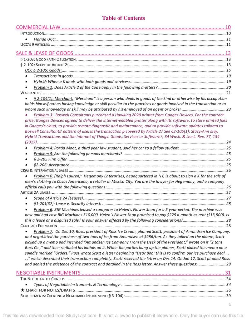 Commercial Law (LAW 165) full summary outline