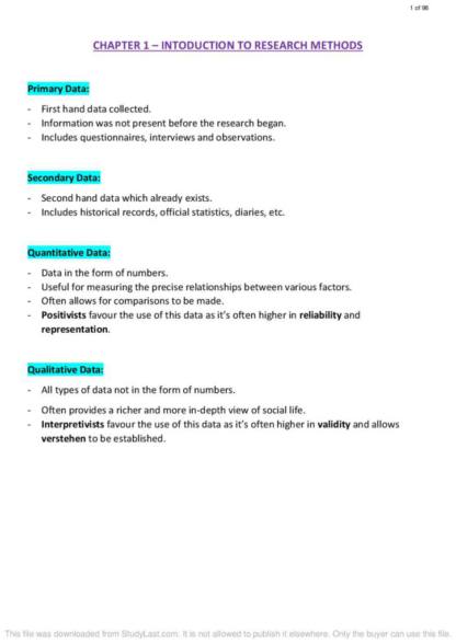 Complete Research Method Notes For Eduqas A Level Sociology StudyLast