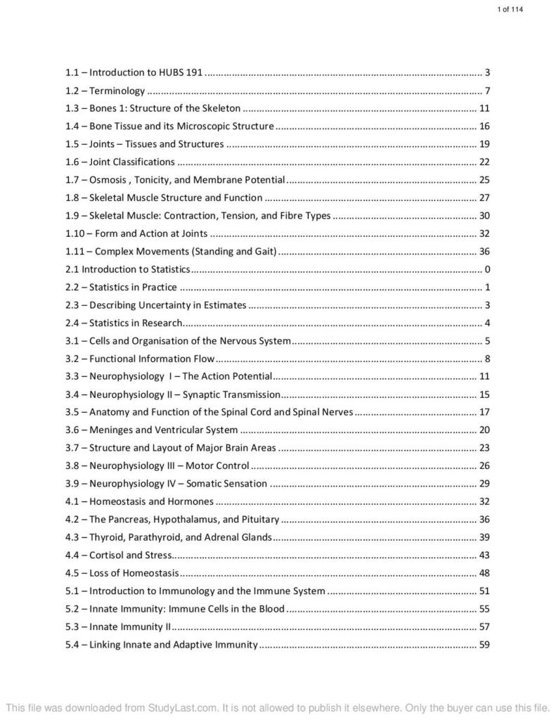 Human Body Systems 1 (HUBS191) full notes