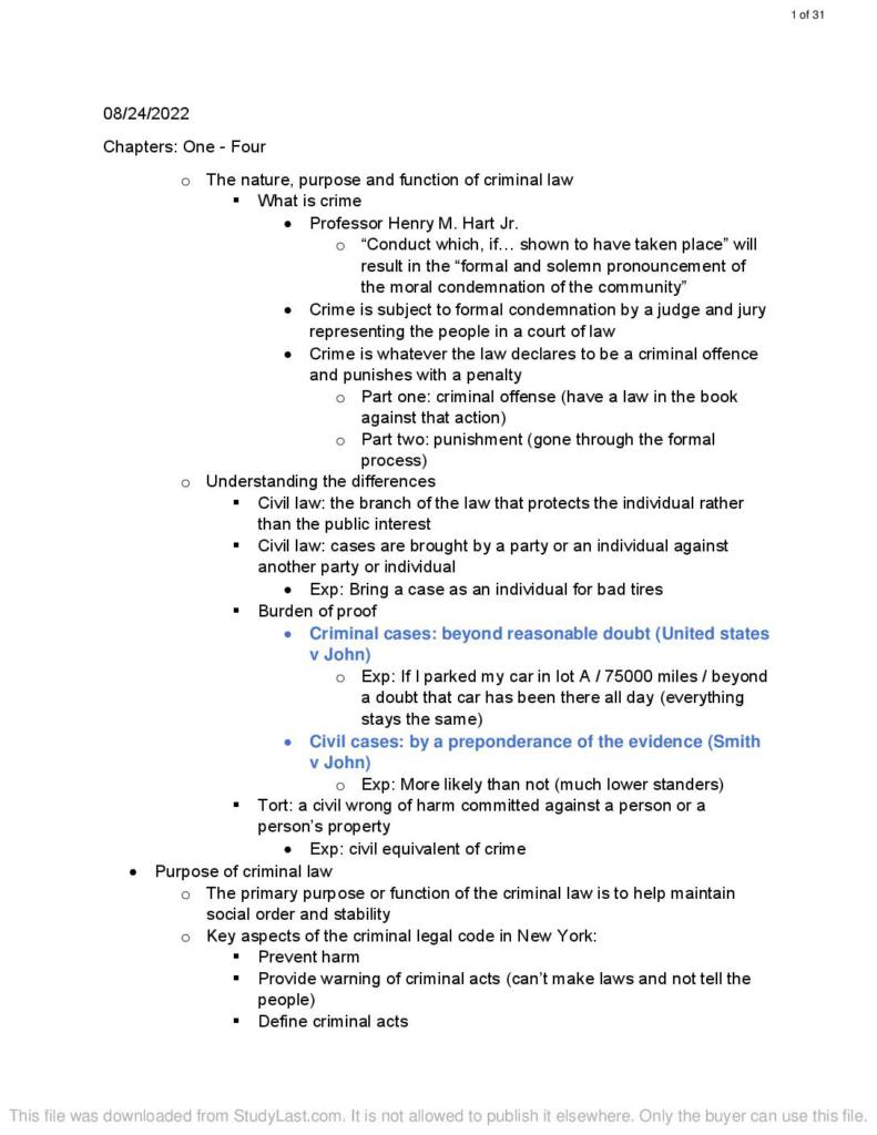 Principles of Criminal Law (JUST 3500) textbook notes