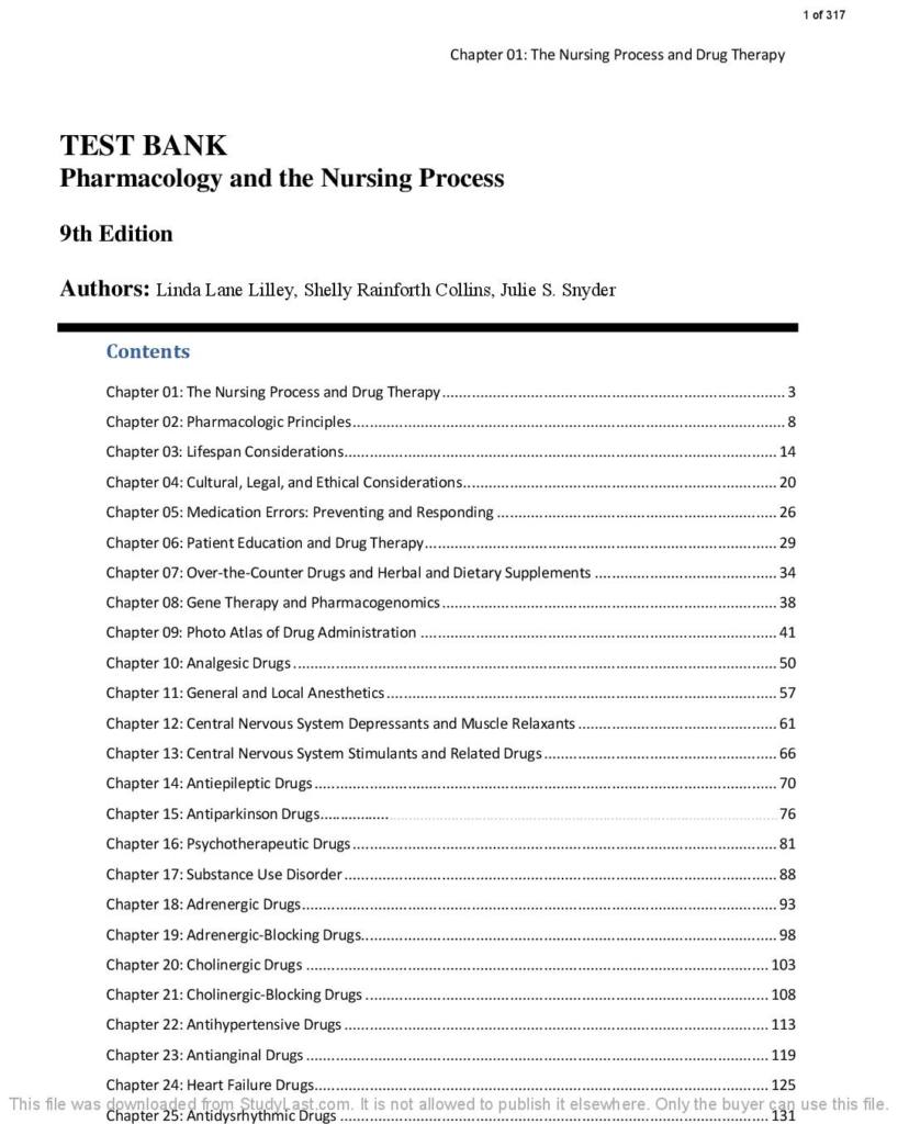 Pharmacology and the Nursing Process (9e) test bank with answers