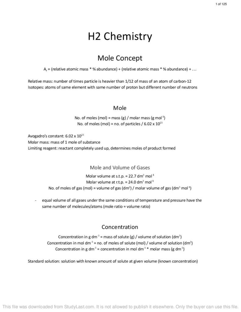 Singapore cambridge chemistry h2 9729 jc1 notes studylast