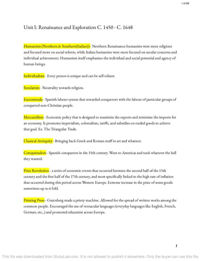 AP European History AP Euro Complete Summary Notes StudyLast