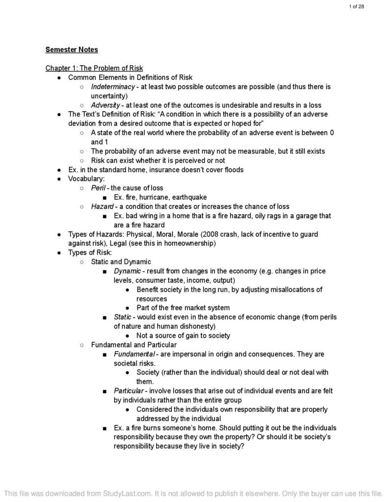 Insurance, Risk Management, and Retirement Planning (BUS-F369) Exam 1 notes