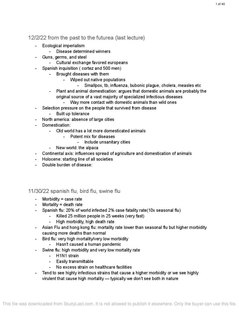 Ecology of Infectious Disease (EEMB 40) lecture notes