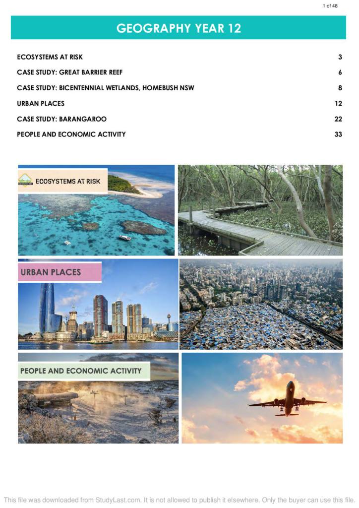 Notes for Geography Year 12 HSC (15190) at Higher School Certificate