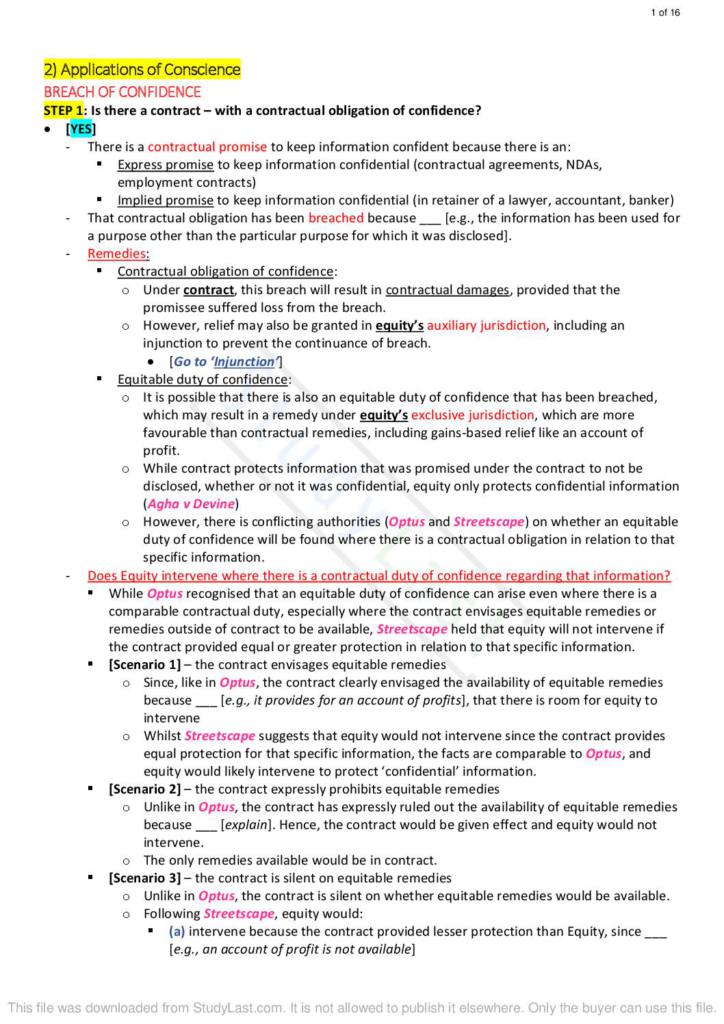 LAWS2015 (Equity) USYD mid-semester HD exam notes