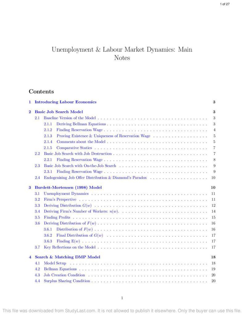 Unemployment and Labour Market Dynamics (ECNM10100) exam notes