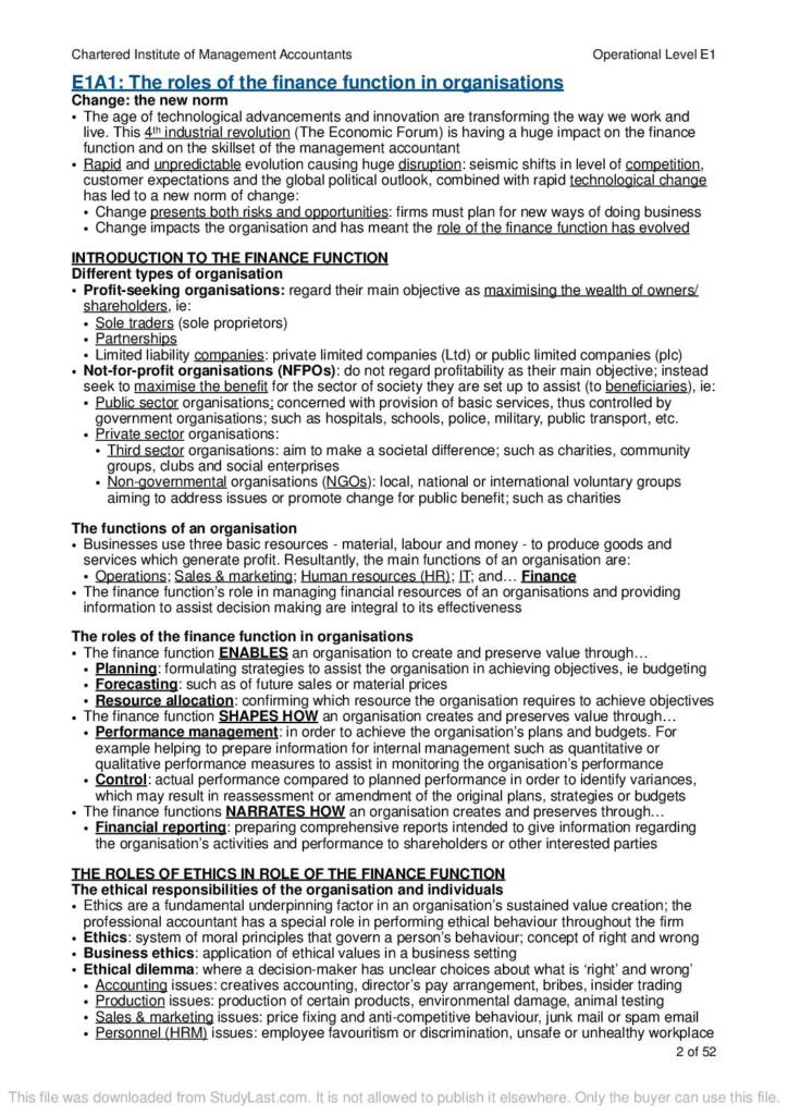 CIMA E1 – Managing Finance in a Digital World exam notes
