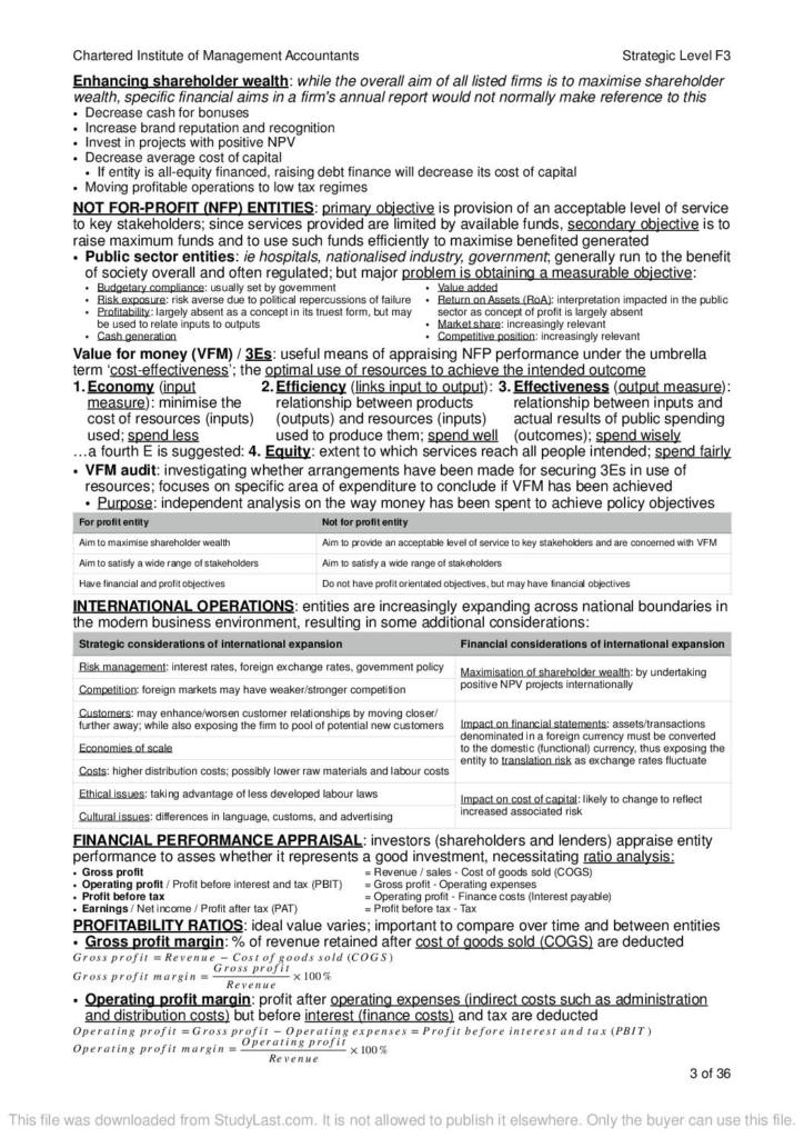 CIMA F3 (Financial Strategy) exam notes