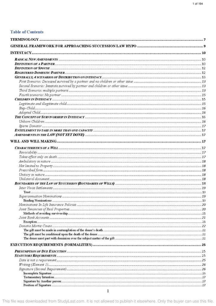 Succession Law (LAW4311) complete prewritten notes