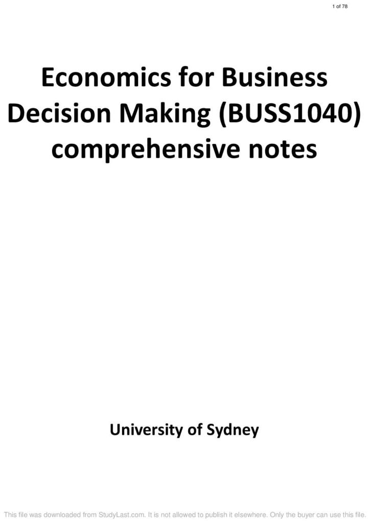 USYD BUSS1040 (Economics for Business Decision Making) comprehensive notes