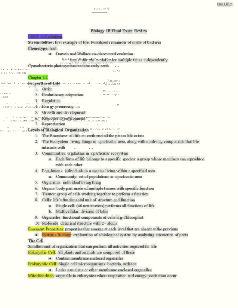 Study Materials for General Biology Lecture and Laboratory (BIOLOGY 1B 001) at University of