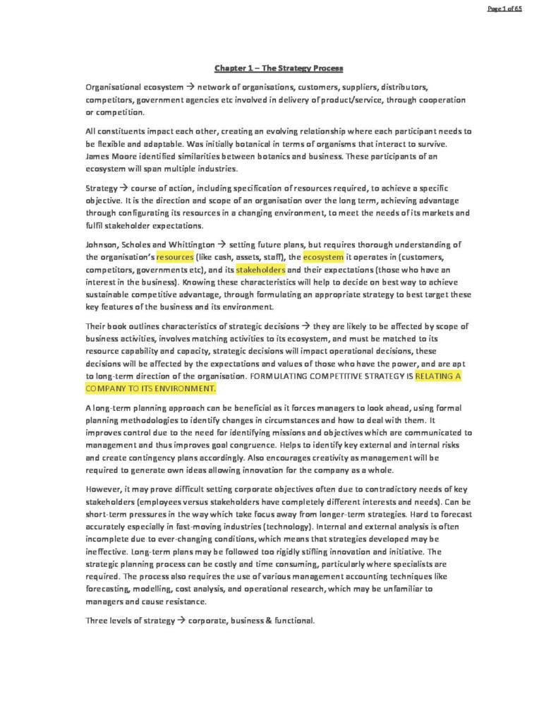 CIMA Strategic Management (E3) chapter notes