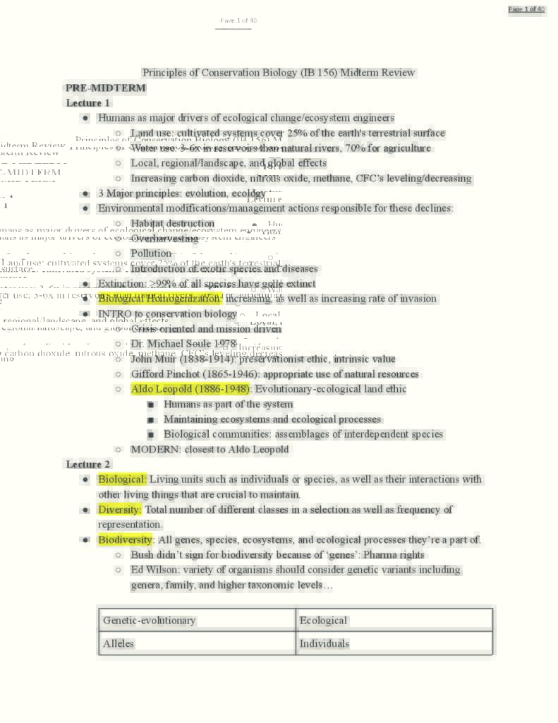 Principles of Conservation Biology (ESPM C103/IB C156) final exam review