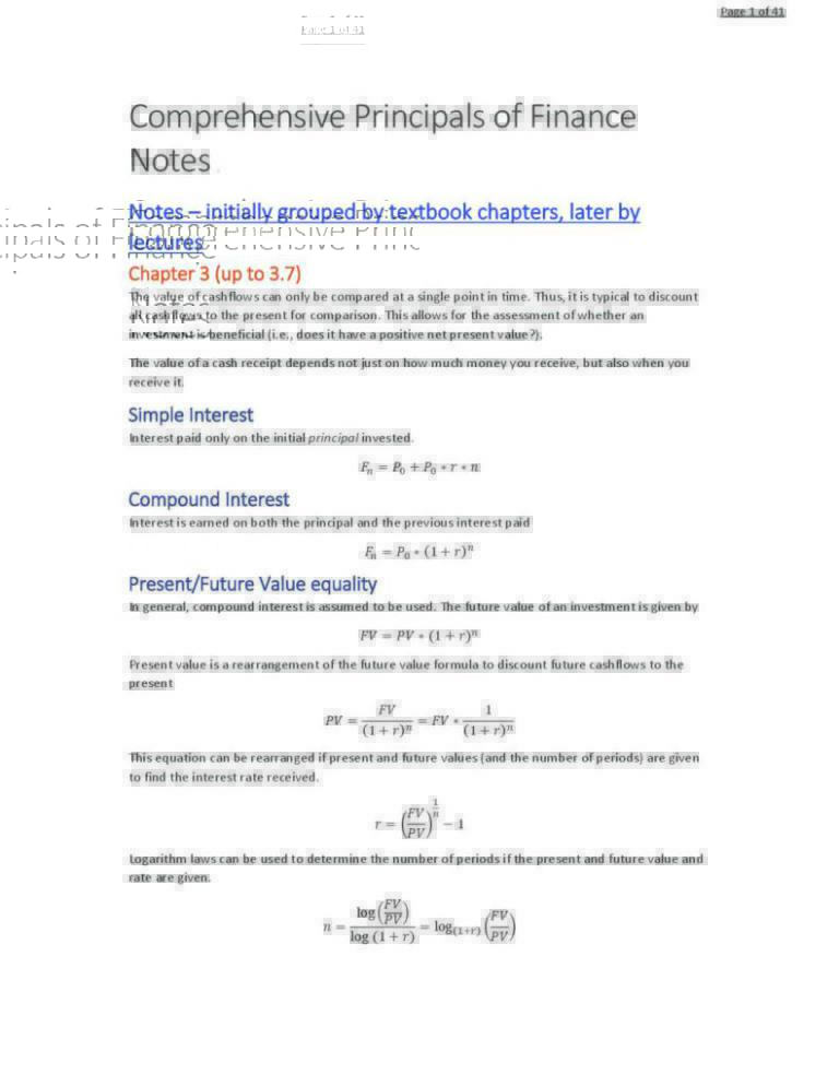 Principles of Finance (FNCE10002) complete notes | StudyLast