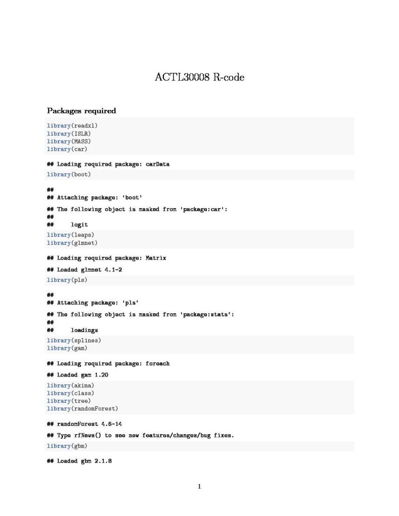 Actuarial Analytics and Data I (ACTL30008) R Codes