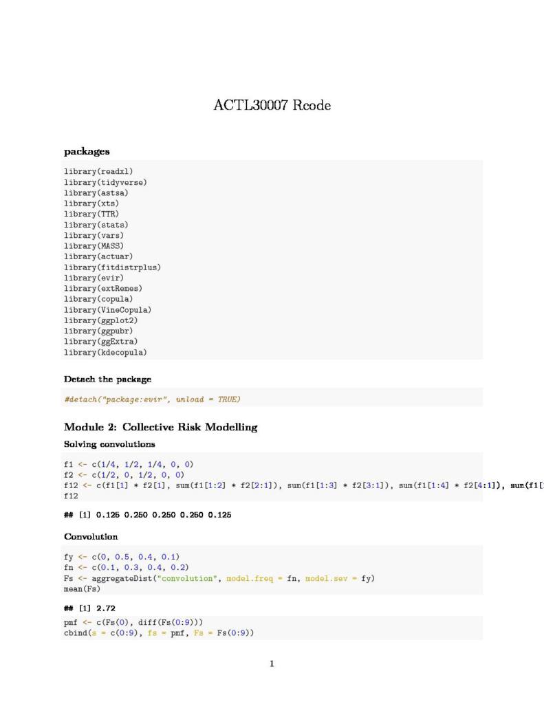 Actuarial Modelling III (ACTL30007) R codes