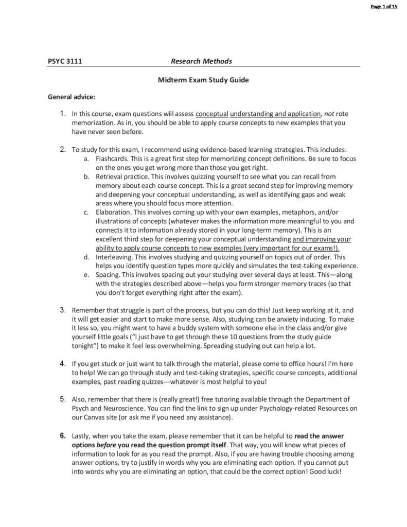 Research Methods in Psychology (PSYC 3111) midterm exam notes