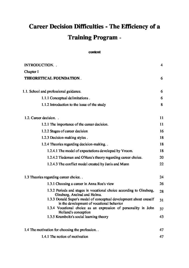 Career Decision Difficulties – The Efficiency of a Training Program notes