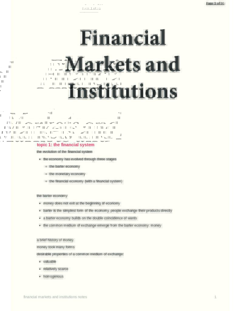 Financial Markets and Institutions (BMAN21011) complete notes