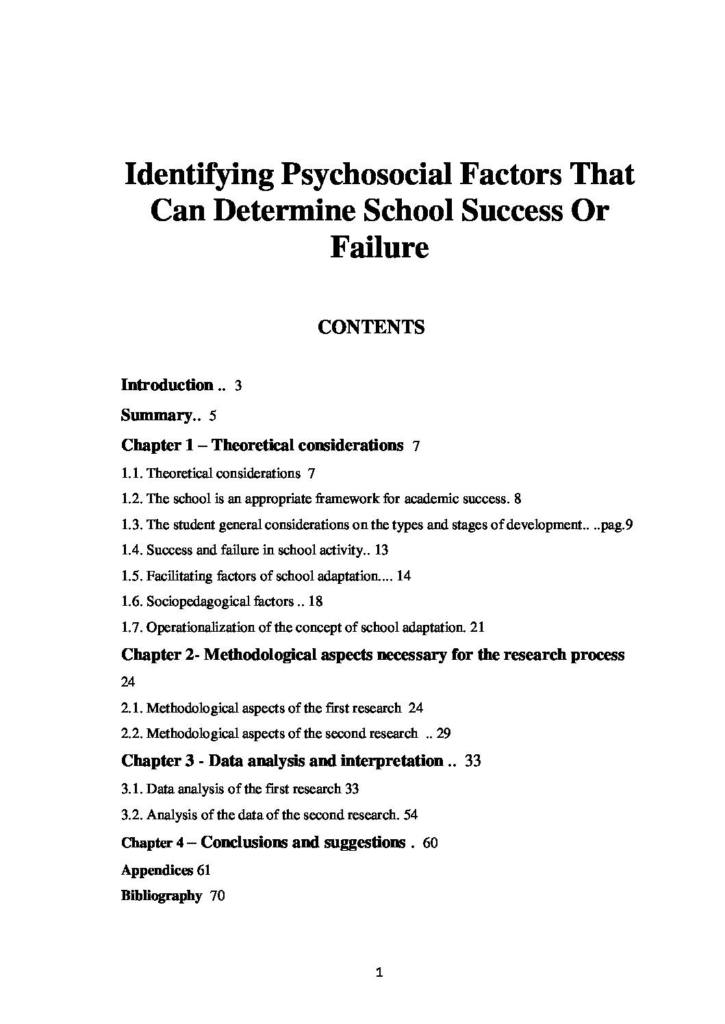 Identifying Psychosocial Factors That Can Determine School Success Or Failure notes