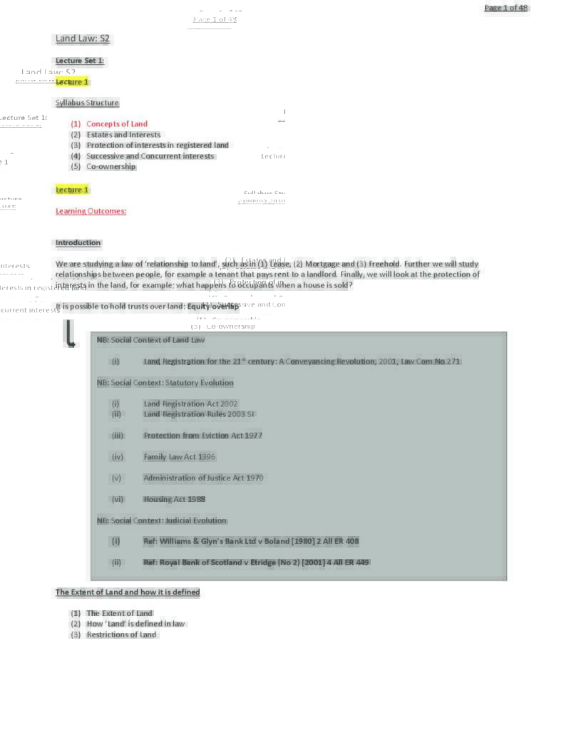 Land Law (LAW242) complete revision notes