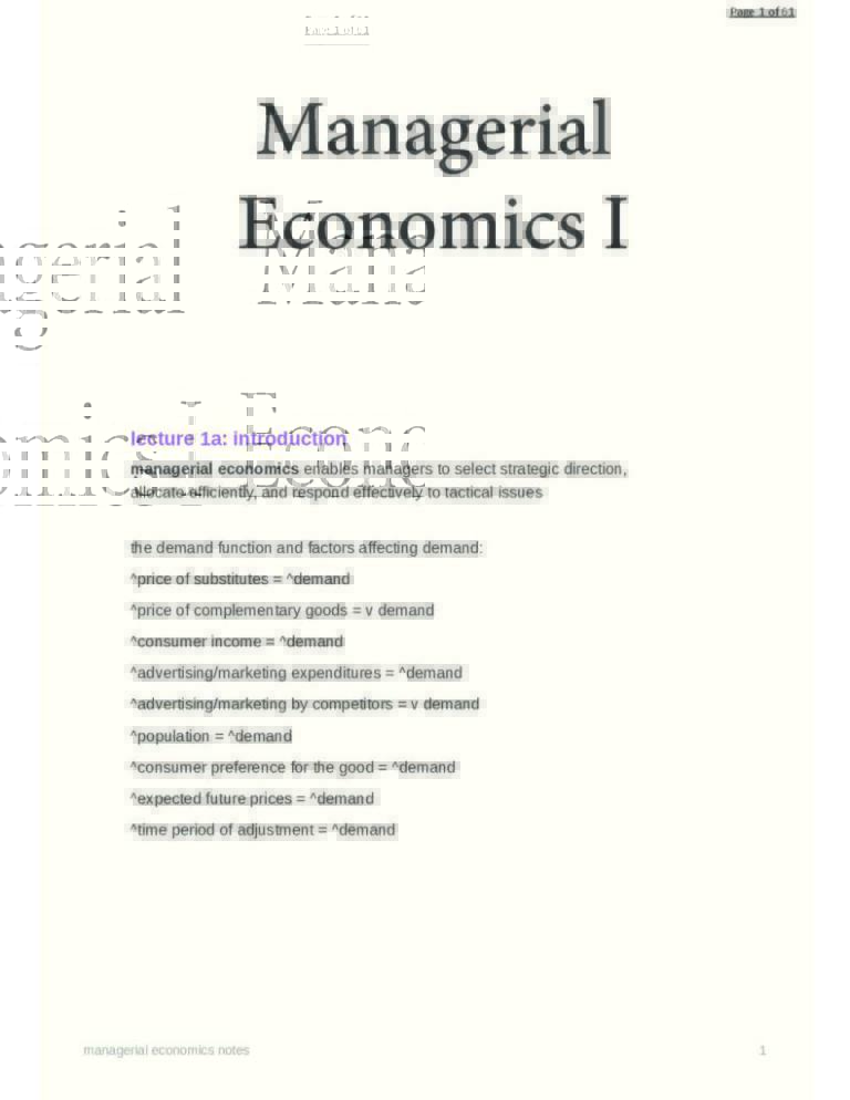 Notes for Managerial Economics I (ECON20001) at University of